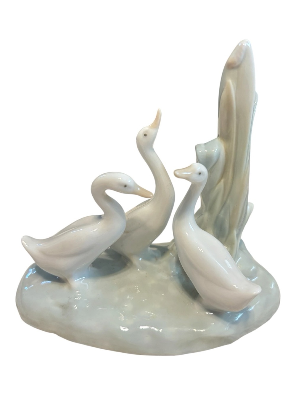 NAO by Llardo Glossy White Porcelain Duck Family Sculpture -5X5”